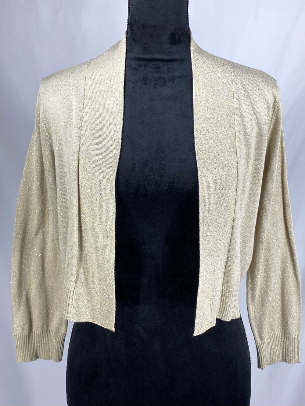Calvin Klein Light Gold Metallic Cropped Open Cardigan Sweater M